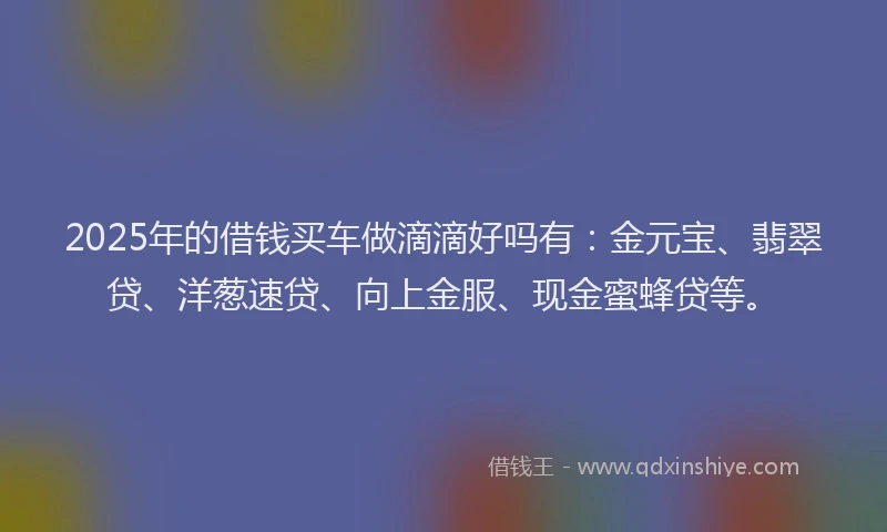 2025年的借钱买车做滴滴好吗有：金元宝、翡翠贷、洋葱速贷、向上金服、现金蜜蜂贷等。