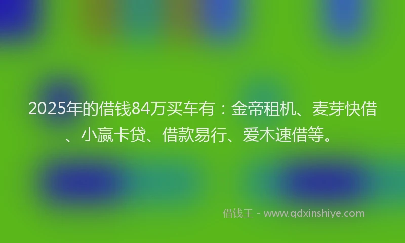 2025年的借钱84万买车有：金帝租机、麦芽快借、小赢卡贷、借款易行、爱木速借等。