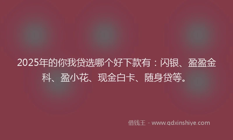 2025年的你我贷选哪个好下款有：闪银、盈盈金科、盈小花、现金白卡、随身贷等。