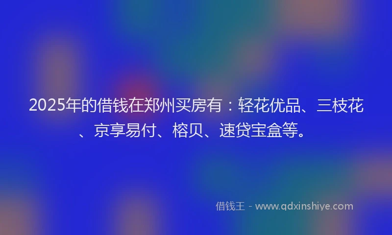 2025年的借钱在郑州买房有：轻花优品、三枝花、京享易付、榕贝、速贷宝盒等。