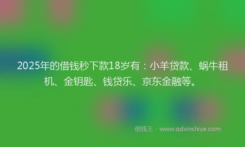 2025年的借钱秒下款18岁有：小羊贷款、蜗牛租机、金钥匙、钱贷乐、京东金融等。