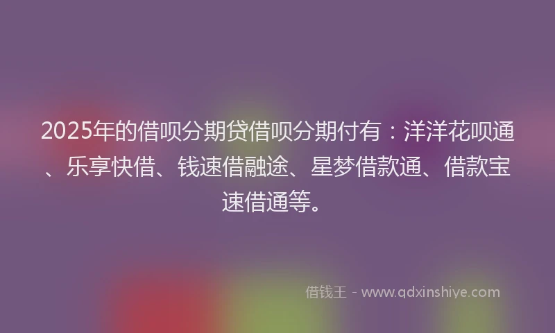 2025年的借呗分期贷借呗分期付有：洋洋花呗通、乐享快借、钱速借融途、星梦借款通、借款宝速借通等。