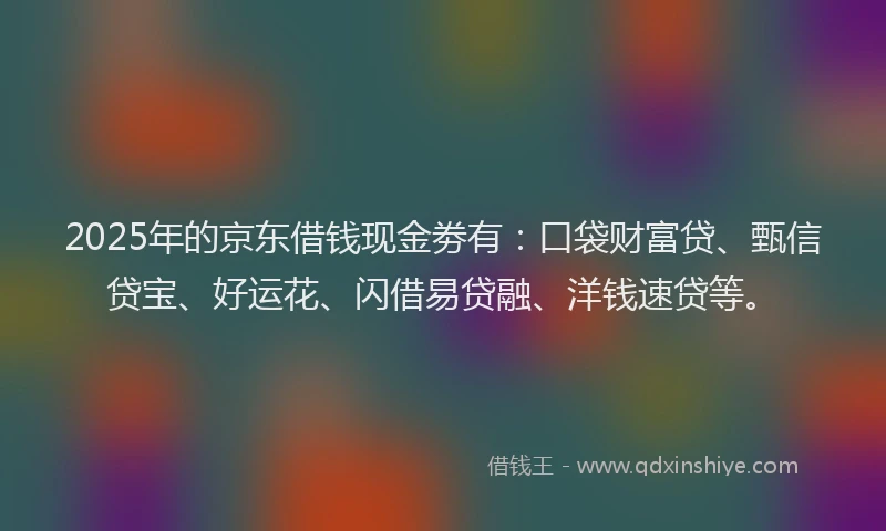 2025年的京东借钱现金劵有：口袋财富贷、甄信贷宝、好运花、闪借易贷融、洋钱速贷等。