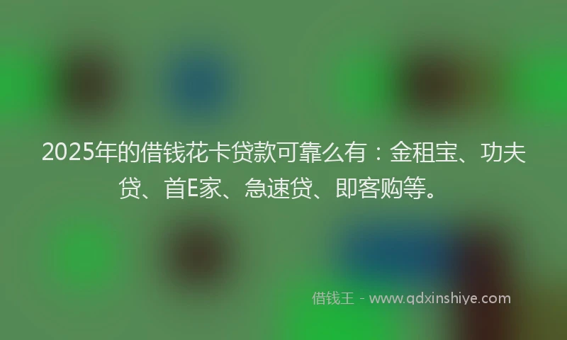2025年的借钱花卡贷款可靠么有：金租宝、功夫贷、首E家、急速贷、即客购等。