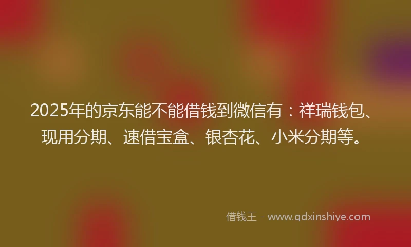 2025年的京东能不能借钱到微信有：祥瑞钱包、现用分期、速借宝盒、银杏花、小米分期等。