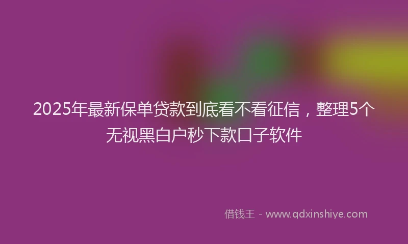 2025年最新保单贷款到底看不看征信，整理5个无视黑白户秒下款口子软件