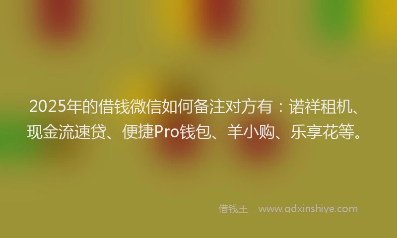 2025年的借钱微信如何备注对方有：诺祥租机、现金流速贷、便捷Pro钱包、羊小购、乐享花等。