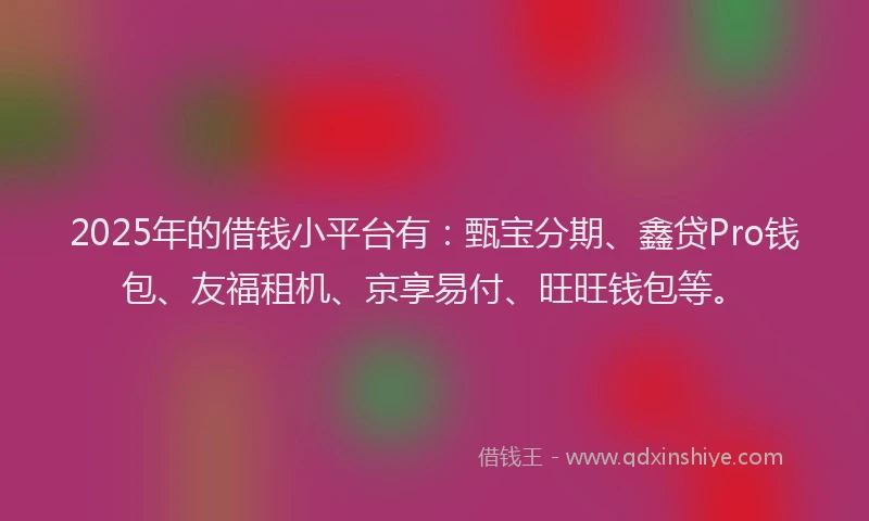 2025年的借钱小平台有：甄宝分期、鑫贷Pro钱包、友福租机、京享易付、旺旺钱包等。