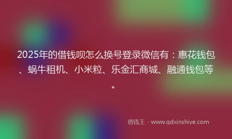 2025年的借钱呗怎么换号登录微信有：惠花钱包、蜗牛租机、小米粒、乐金汇商城、融通钱包等。