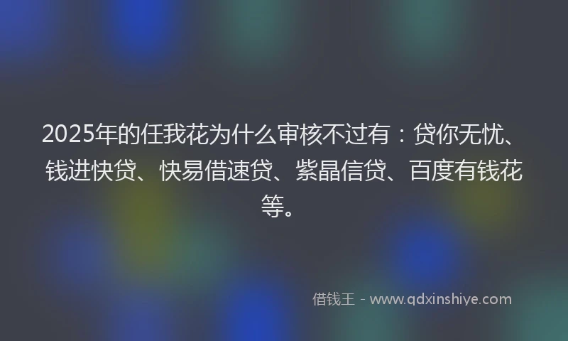 2025年的任我花为什么审核不过有：贷你无忧、钱进快贷、快易借速贷、紫晶信贷、百度有钱花等。