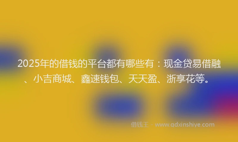2025年的借钱的平台都有哪些有：现金贷易借融、小吉商城、鑫速钱包、天天盈、浙享花等。