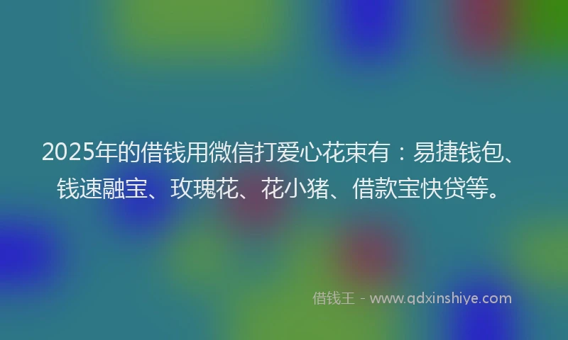 2025年的借钱用微信打爱心花束有：易捷钱包、钱速融宝、玫瑰花、花小猪、借款宝快贷等。