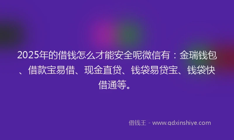 2025年的借钱怎么才能安全呢微信有：金瑞钱包、借款宝易借、现金直贷、钱袋易贷宝、钱袋快借通等。