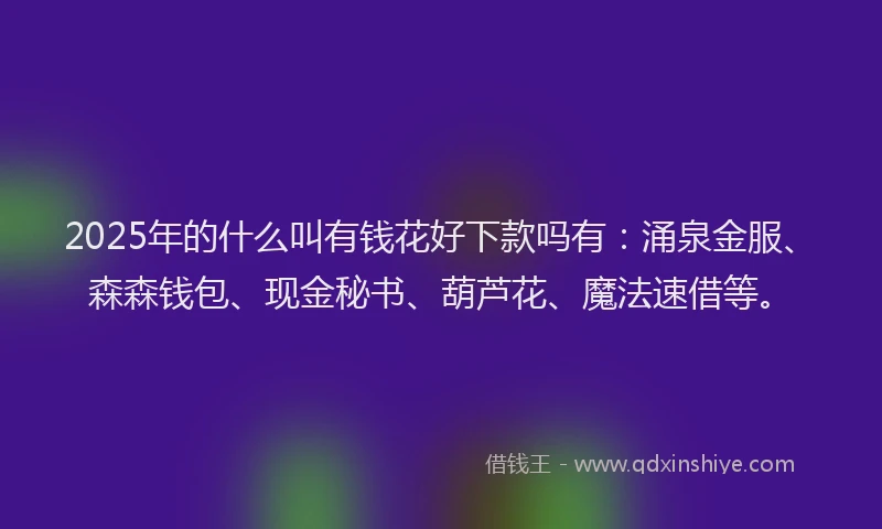 2025年的什么叫有钱花好下款吗有：涌泉金服、森森钱包、现金秘书、葫芦花、魔法速借等。