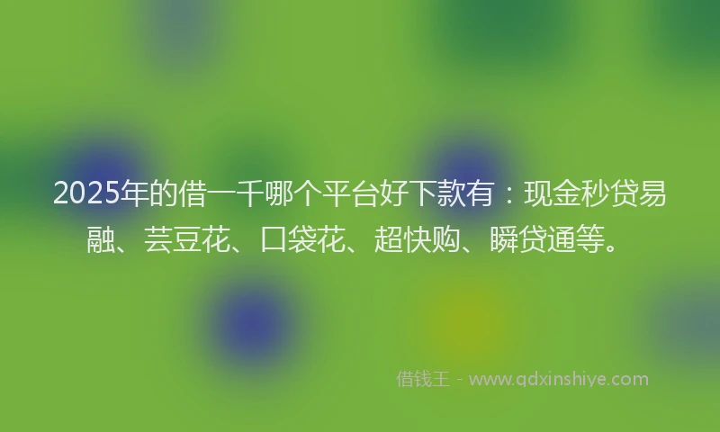 2025年的借一千哪个平台好下款有：现金秒贷易融、芸豆花、口袋花、超快购、瞬贷通等。
