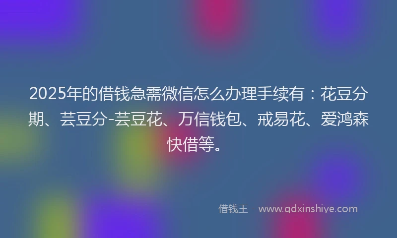 2025年的借钱急需微信怎么办理手续有：花豆分期、芸豆分-芸豆花、万信钱包、戒易花、爱鸿森快借等。