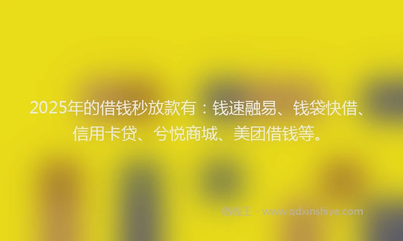 2025年的借钱秒放款有：钱速融易、钱袋快借、信用卡贷、兮悦商城、美团借钱等。