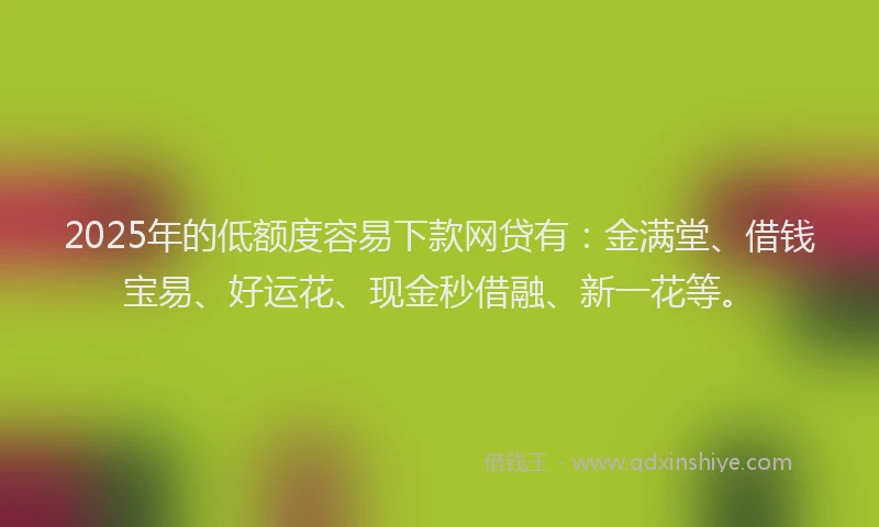 2025年的低额度容易下款网贷有：金满堂、借钱宝易、好运花、现金秒借融、新一花等。