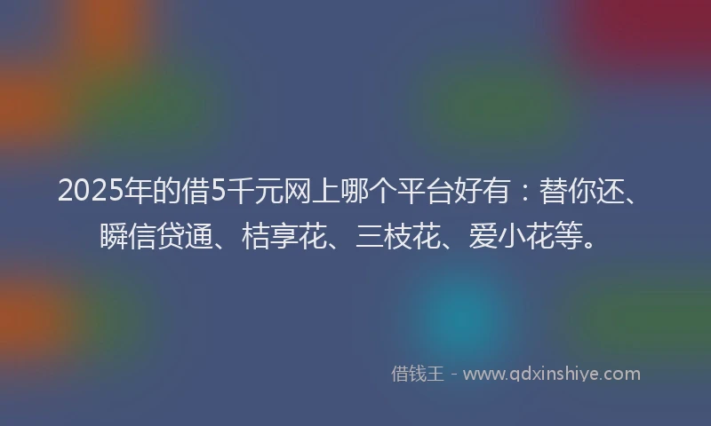 2025年的借5千元网上哪个平台好有：替你还、瞬信贷通、桔享花、三枝花、爱小花等。