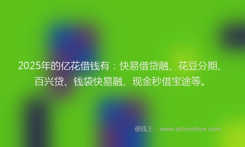 2025年的亿花借钱有：快易借贷融、花豆分期、百兴贷、钱袋快易融、现金秒借宝途等。