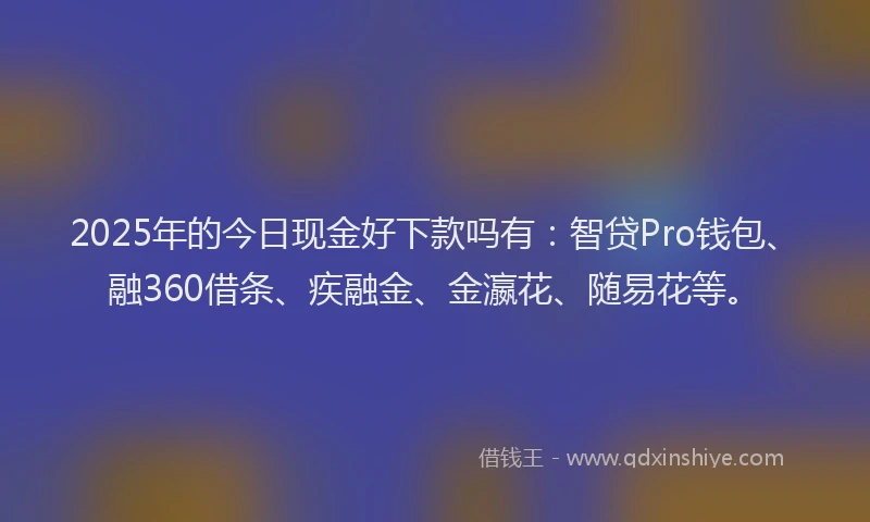 2025年的今日现金好下款吗有：智贷Pro钱包、融360借条、疾融金、金瀛花、随易花等。