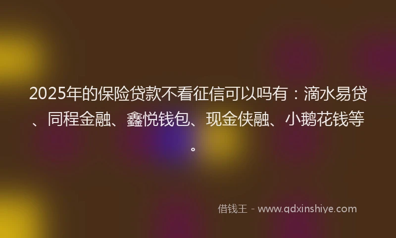 2025年的保险贷款不看征信可以吗有：滴水易贷、同程金融、鑫悦钱包、现金侠融、小鹅花钱等。