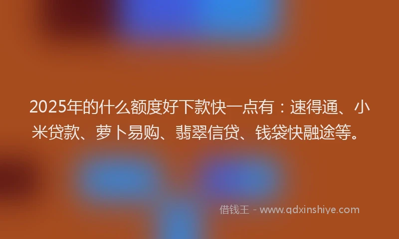 2025年的什么额度好下款快一点有：速得通、小米贷款、萝卜易购、翡翠信贷、钱袋快融途等。