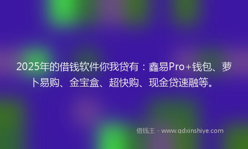 2025年的借钱软件你我贷有：鑫易Pro+钱包、萝卜易购、金宝盒、超快购、现金贷速融等。