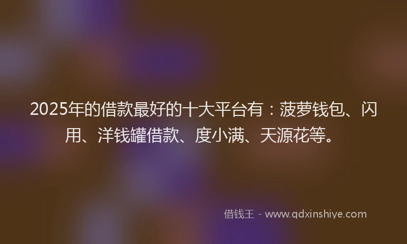 2025年的借款最好的十大平台有：菠萝钱包、闪用、洋钱罐借款、度小满、天源花等。