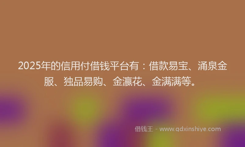 2025年的信用付借钱平台有：借款易宝、涌泉金服、独品易购、金瀛花、金满满等。