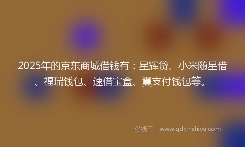 2025年的京东商城借钱有：星辉贷、小米随星借、福瑞钱包、速借宝盒、翼支付钱包等。