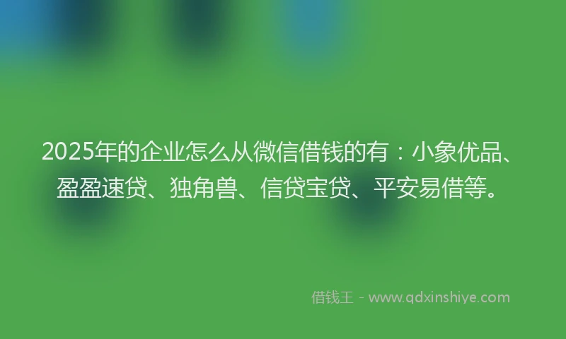 2025年的企业怎么从微信借钱的有：小象优品、盈盈速贷、独角兽、信贷宝贷、平安易借等。