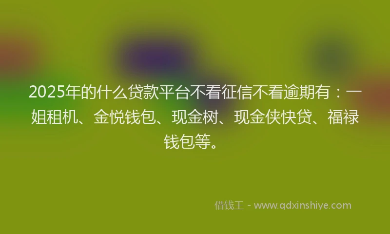 2025年的什么贷款平台不看征信不看逾期有：一姐租机、金悦钱包、现金树、现金侠快贷、福禄钱包等。