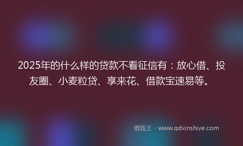 2025年的什么样的贷款不看征信有：放心借、投友圈、小麦粒贷、享来花、借款宝速易等。