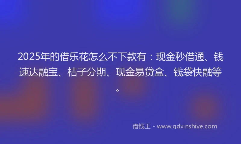 2025年的借乐花怎么不下款有：现金秒借通、钱速达融宝、桔子分期、现金易贷盒、钱袋快融等。