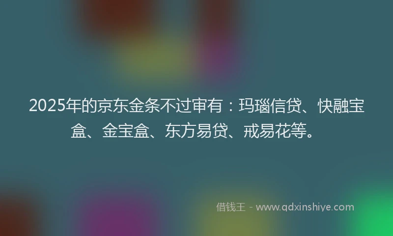 2025年的京东金条不过审有：玛瑙信贷、快融宝盒、金宝盒、东方易贷、戒易花等。