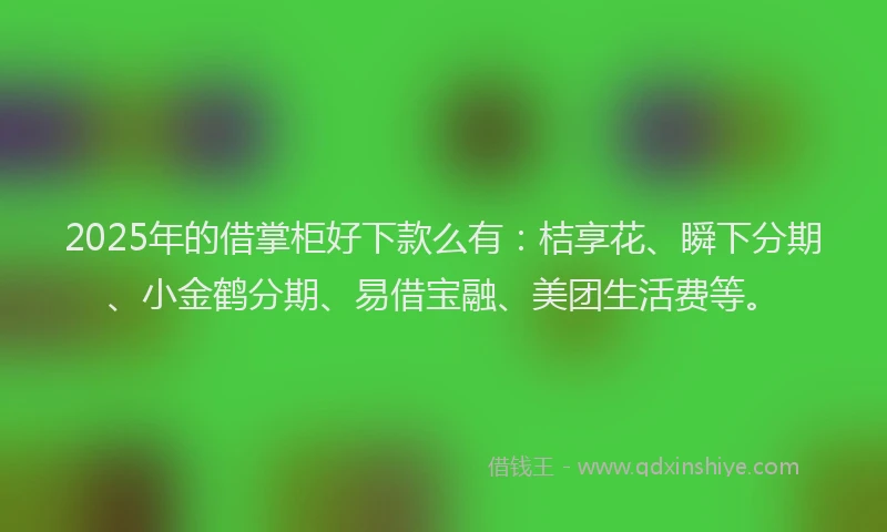 2025年的借掌柜好下款么有：桔享花、瞬下分期、小金鹤分期、易借宝融、美团生活费等。