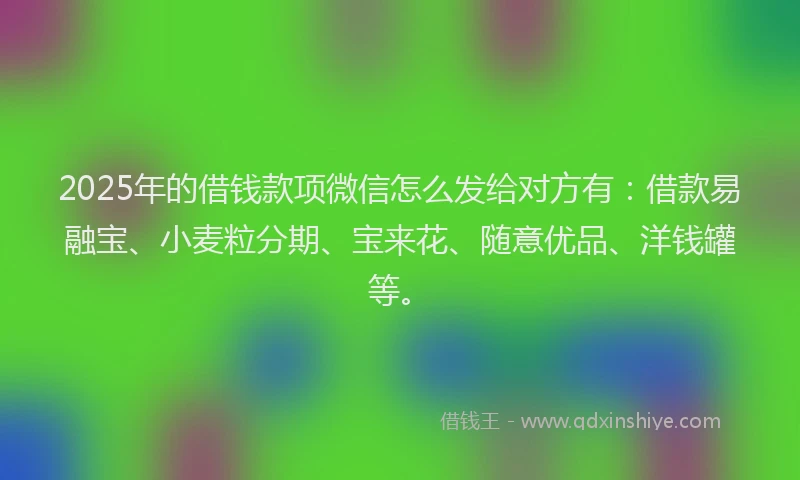 2025年的借钱款项微信怎么发给对方有：借款易融宝、小麦粒分期、宝来花、随意优品、洋钱罐等。