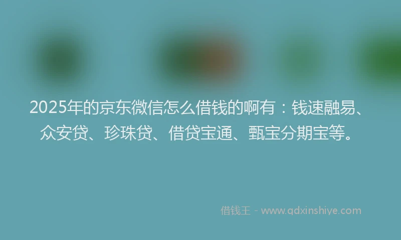 2025年的京东微信怎么借钱的啊有：钱速融易、众安贷、珍珠贷、借贷宝通、甄宝分期宝等。