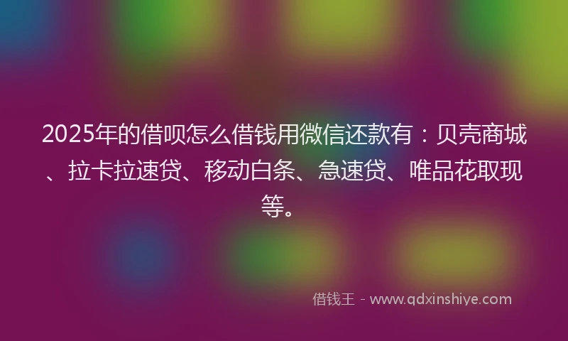 2025年的借呗怎么借钱用微信还款有：贝壳商城、拉卡拉速贷、移动白条、急速贷、唯品花取现等。