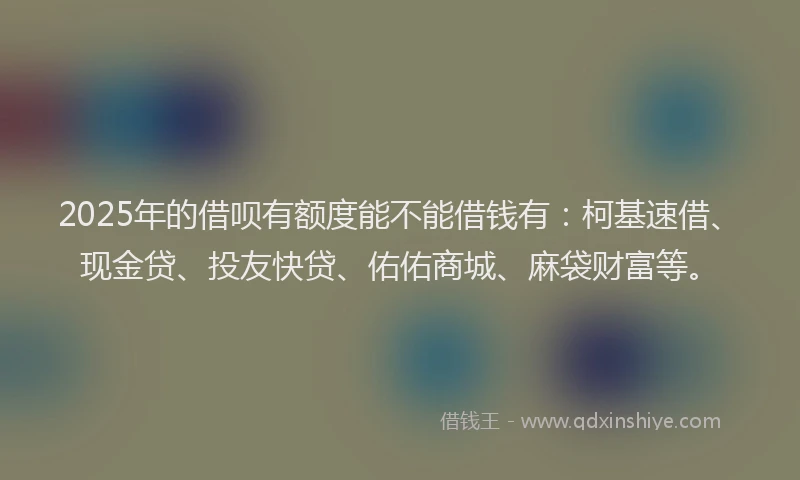 2025年的借呗有额度能不能借钱有：柯基速借、现金贷、投友快贷、佑佑商城、麻袋财富等。