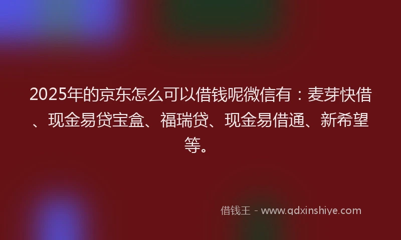 2025年的京东怎么可以借钱呢微信有：麦芽快借、现金易贷宝盒、福瑞贷、现金易借通、新希望等。