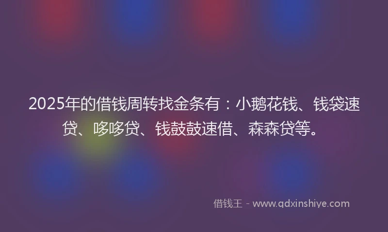 2025年的借钱周转找金条有：小鹅花钱、钱袋速贷、哆哆贷、钱鼓鼓速借、森森贷等。