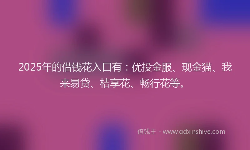 2025年的借钱花入口有：优投金服、现金猫、我来易贷、桔享花、畅行花等。
