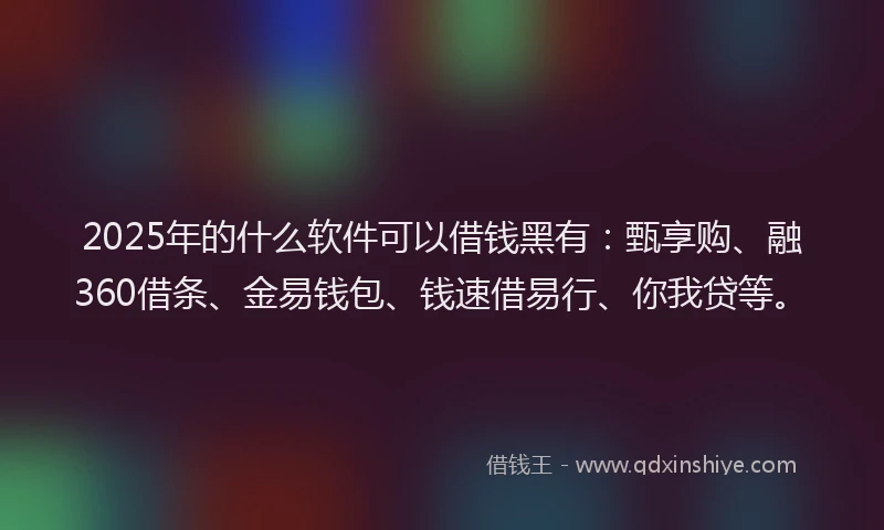 2025年的什么软件可以借钱黑有：甄享购、融360借条、金易钱包、钱速借易行、你我贷等。