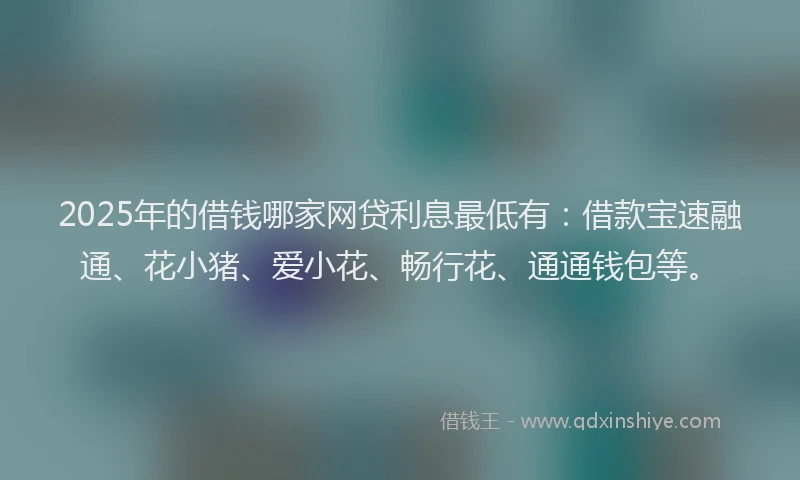 2025年的借钱哪家网贷利息最低有：借款宝速融通、花小猪、爱小花、畅行花、通通钱包等。