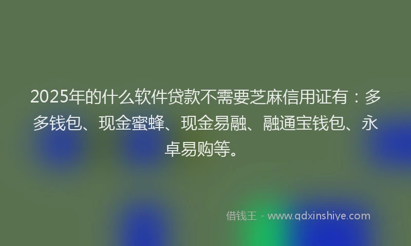 2025年的什么软件贷款不需要芝麻信用证有：多多钱包、现金蜜蜂、现金易融、融通宝钱包、永卓易购等。