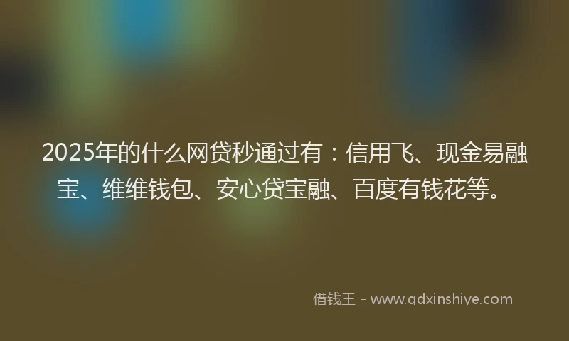 2025年的什么网贷秒通过有：信用飞、现金易融宝、维维钱包、安心贷宝融、百度有钱花等。