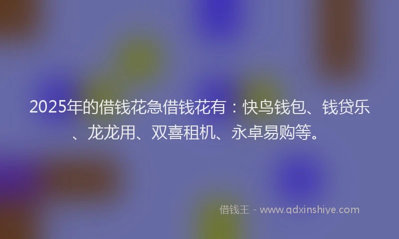 2025年的借钱花急借钱花有：快鸟钱包、钱贷乐、龙龙用、双喜租机、永卓易购等。