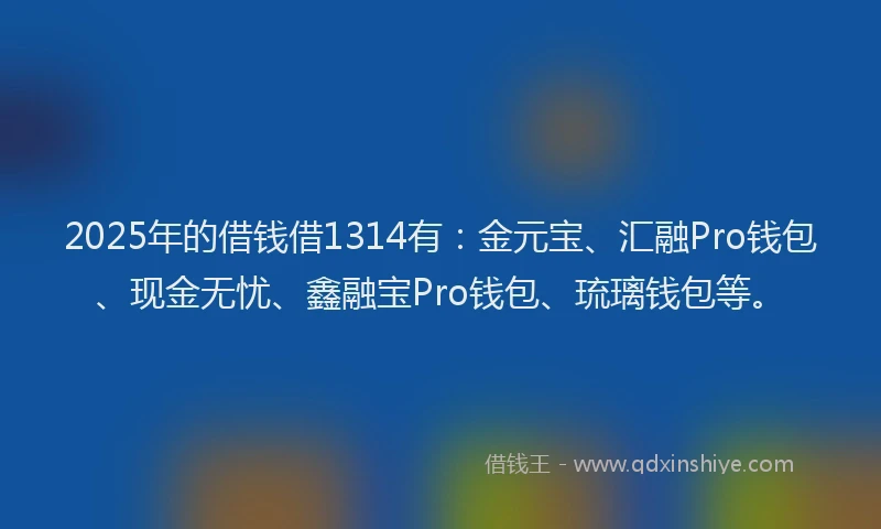 2025年的借钱借1314有：金元宝、汇融Pro钱包、现金无忧、鑫融宝Pro钱包、琉璃钱包等。